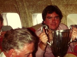 Mike Aitken gets his hands on the Cup Winners' Cup